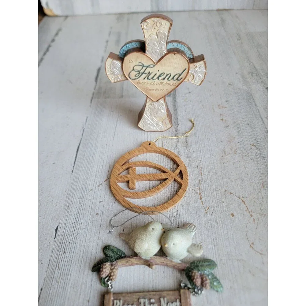 Religious cross bless this nest bird ornament Xmas set figure decor‎